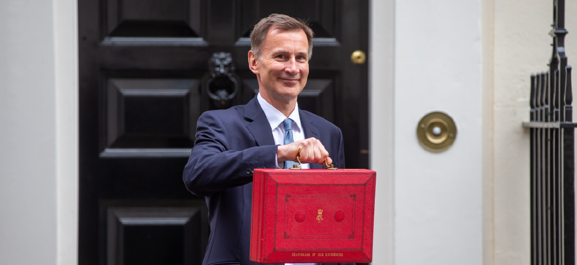 Photo of the chancellor holding up the budget red box